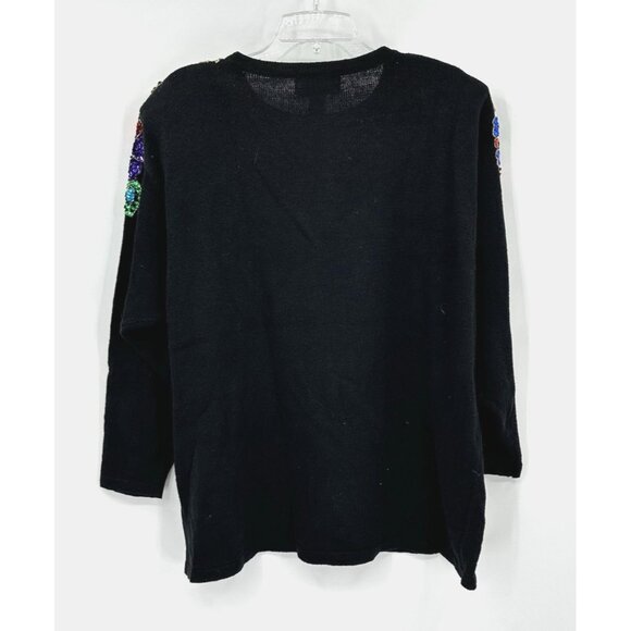 vintage 80s BEADED SEQUINS SWEATER tunic shoulder pads colorful floral 2X - Picture 1 of 8